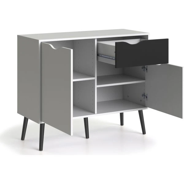 BudgetLine Skænk M. 1 Skuffe Og 2 Låger, Hvid/sort 4 BudgetLine Skænk M. 1 Skuffe Og 2 Låger, Hvid/sort - Billede 2