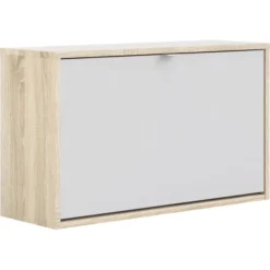 BudgetLine Skoskab M. 1 Klaplåge Og 2 Rum, Eg/hvid