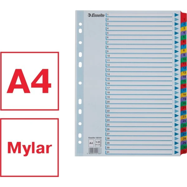 Esselte Mylar Register | A4 | Karton | 1-31 4 Esselte Mylar Register | A4 | Karton | 1-31 - Billede 2