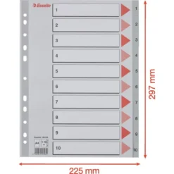 Esselte Register | A4 | Plast | Grå | 1-10 -Aida shop esselte register a4 plast gra 110 3