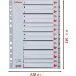 Esselte Register | A4 | Plast | Grå | 1-15 -Aida shop esselte register a4 plast gra 115 3