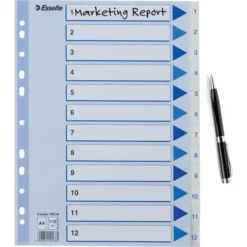 Esselte Register | A4 | Plast | Hvid | 1-12 -Aida shop esselte register a4 plast hvid 112 4